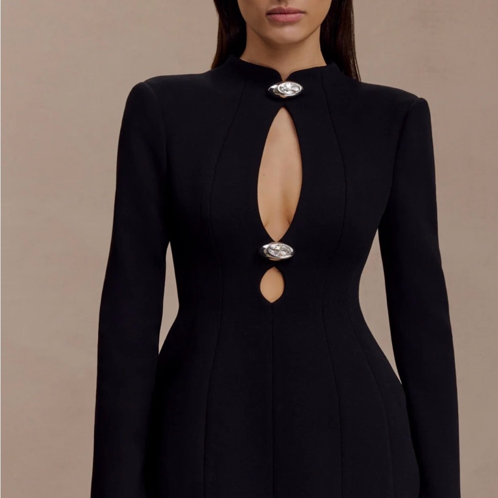 Meshki Black Long Sleeve Dress with Keyhole Accents